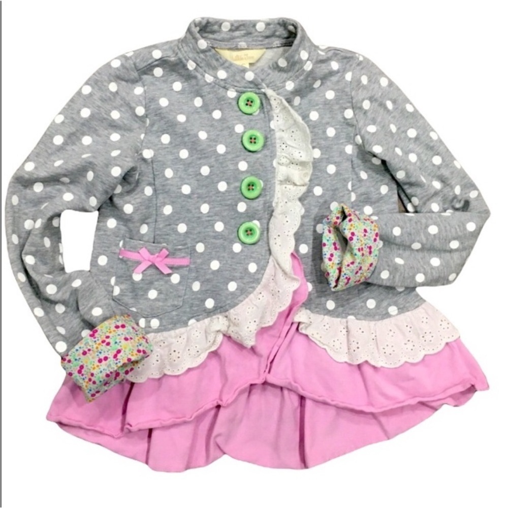 Matilda Jane Gray and Pink Polka Dot Sweater Jacket - Picture 2 of 3